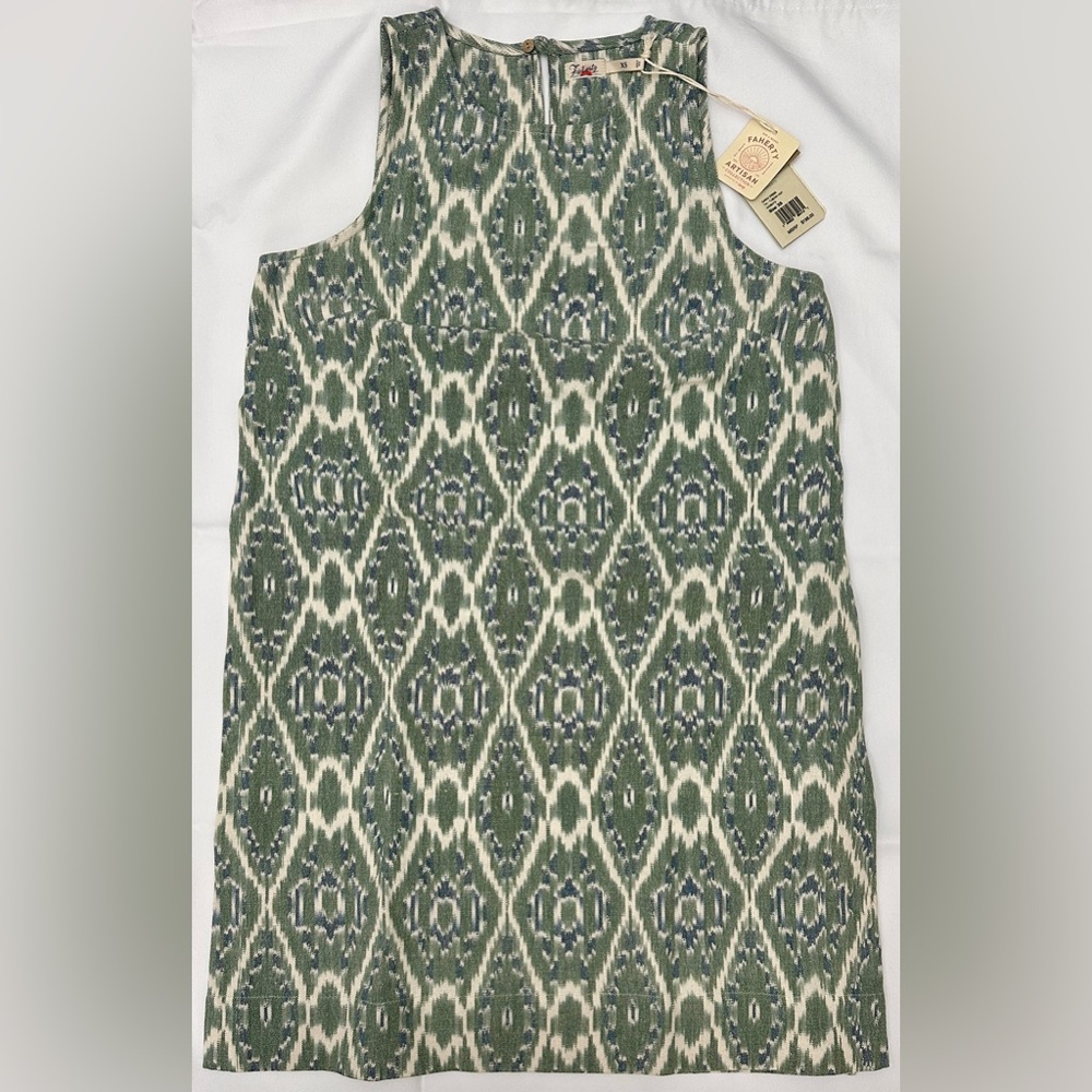Faherty Carini Green and Cream Artisan Dress